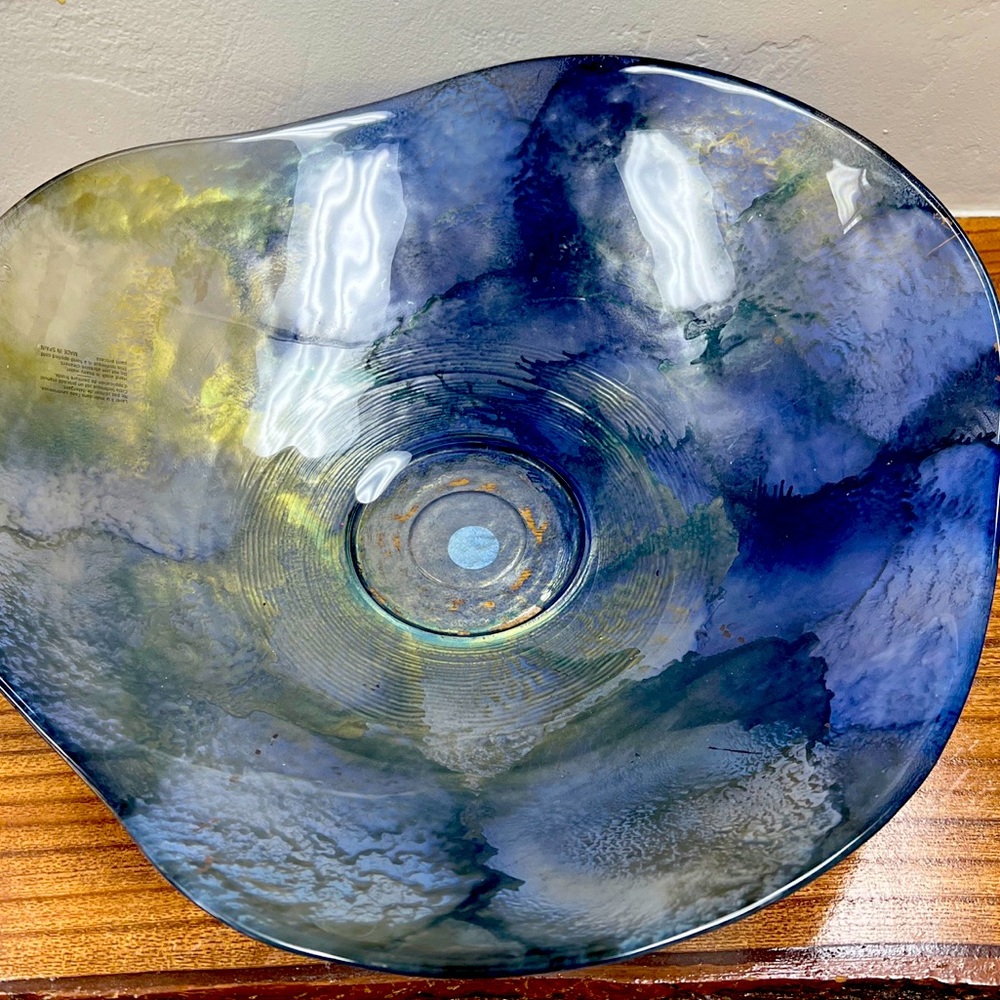 Eco glass art glass large blue bowl made in Spain